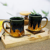 Handcrafted Earthy Brown Carved Ceramic Coffee Mug Set Of 2 - 300ml Each | Ceramic Mugs For Coffee, Tea, Milk - Microwave Safe & Dishwasher Safe